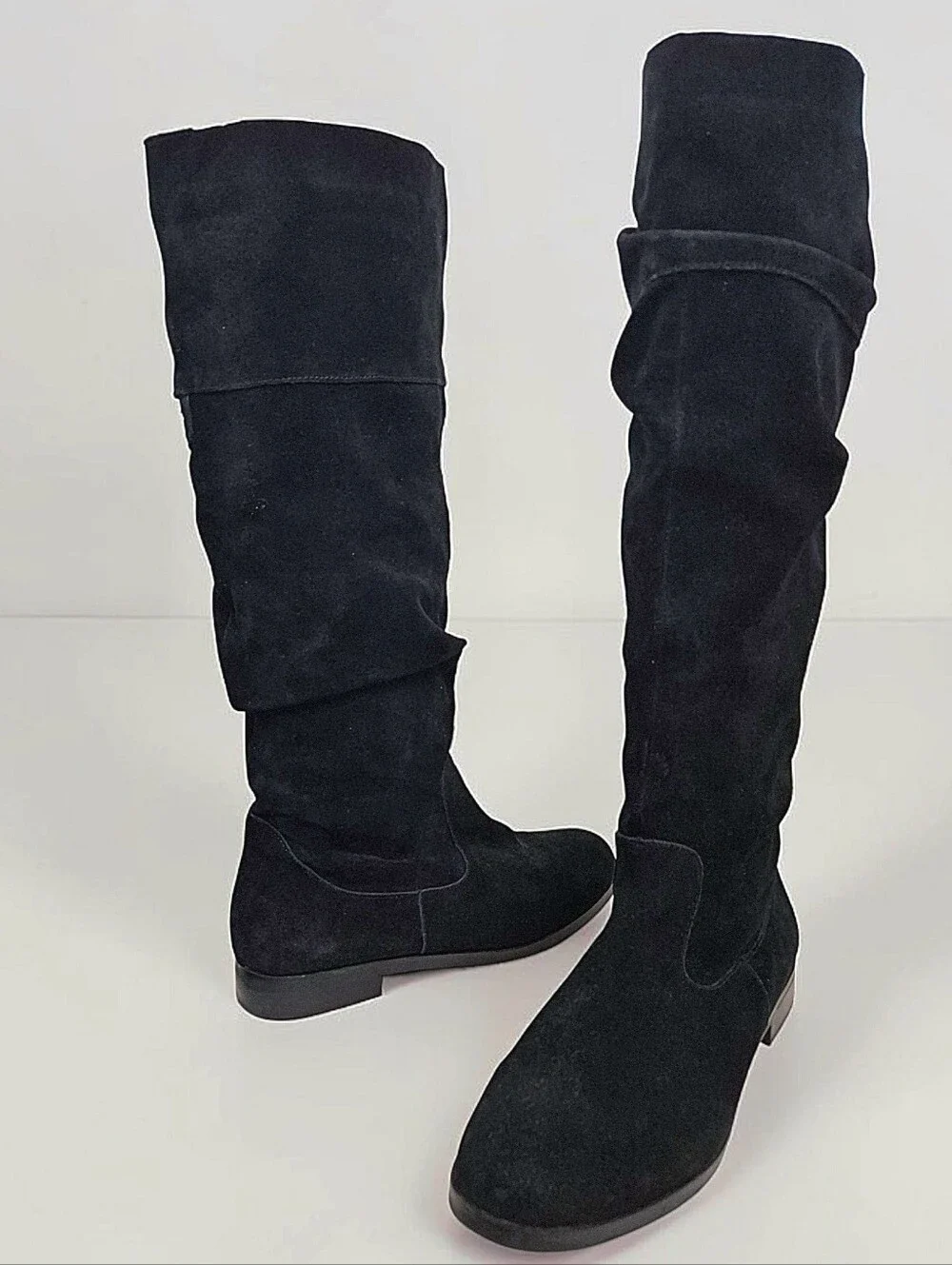 Steve Madden Balen Knee High Black Leather Suede Slouch Boots 9.5 Casual